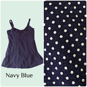 Navy Blue w\White Polka Dot Swim-dress Wire Bra, Unlined  1X Cup Size C/D